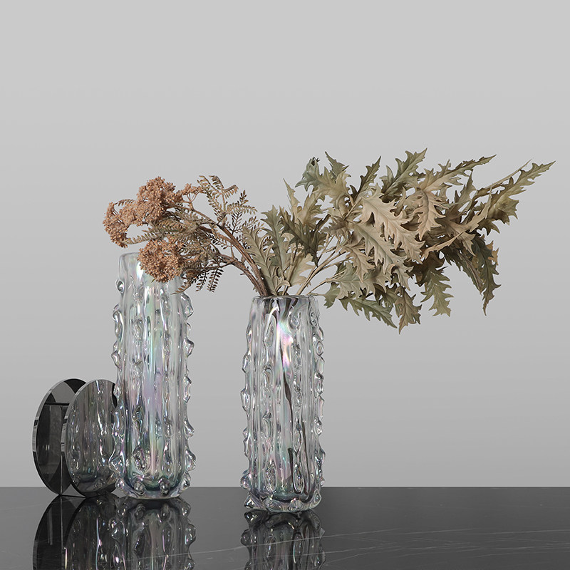 密度家居现代简约曲线水波纹橘粉色玻璃花瓶花器餐桌创意花艺摆件