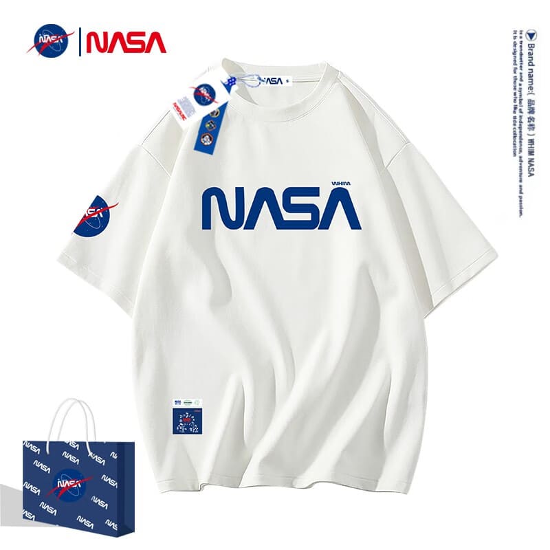 WHIM NASA男装潮牌男短袖t恤男夏季新款重磅潮流宽松半袖上衣服休闲情侣装 白色-10901 XL