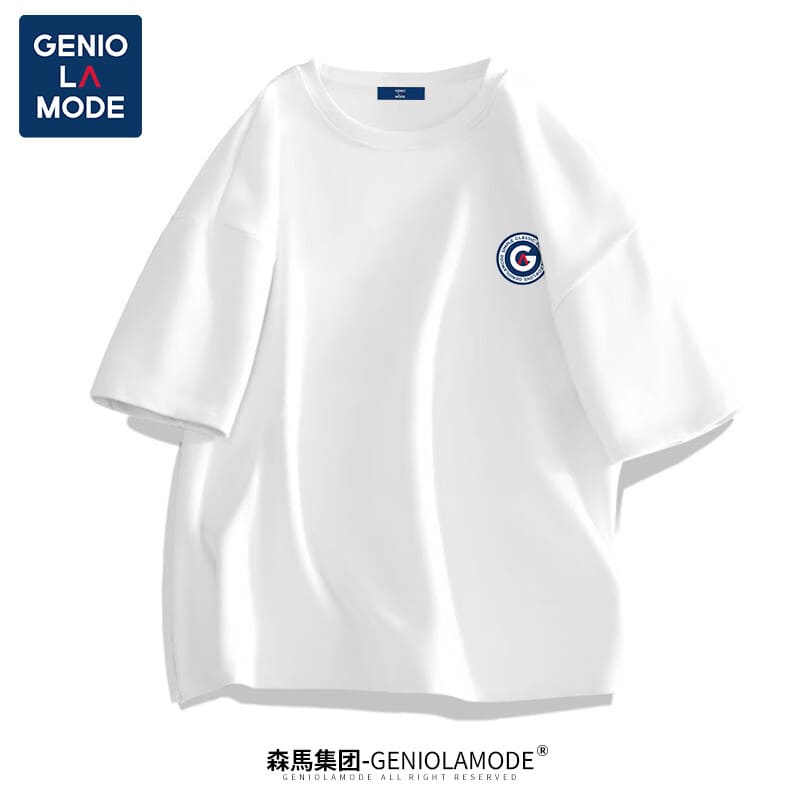 GENIOLAMODE森马集团短袖T恤男潮牌简约logo印花宽松百搭纯棉夏装 白色L