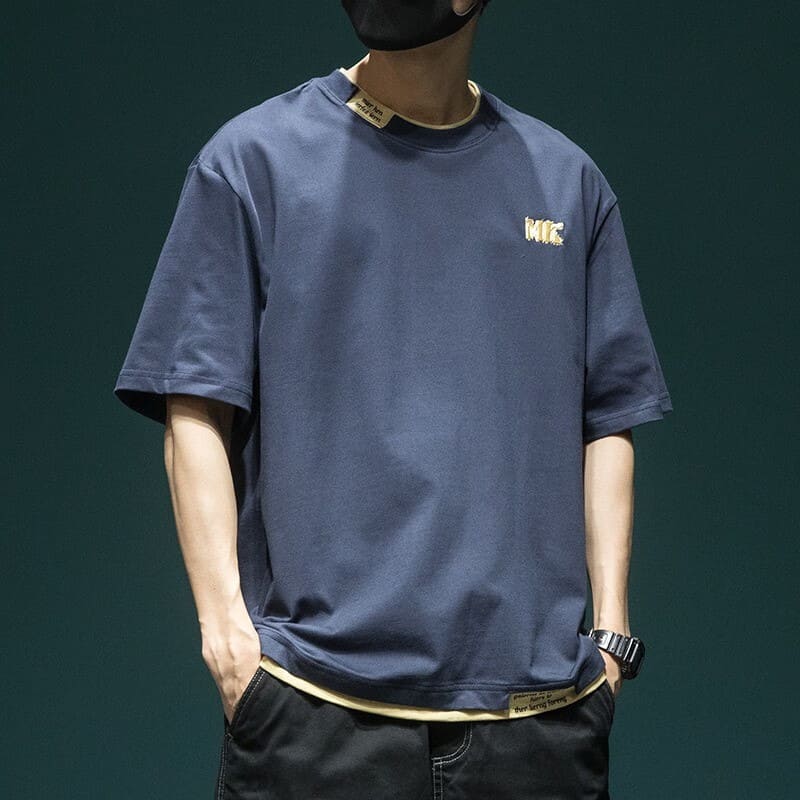 古先森假两件短袖t恤男宽松大码休闲上衣夏季纯棉半袖体恤圆领半截袖 白色 2XL【160-180斤】